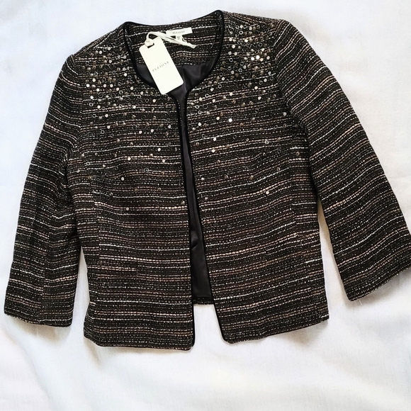 NWT! Metallic Tweed Sequin Crop Women's Open Front Spring Blazer/Jacket Small - Picture 14 of 17